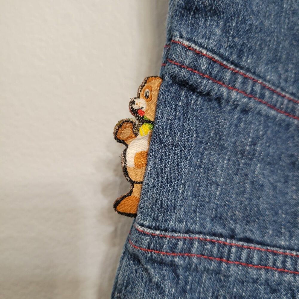 Vtg Baby Einstein Jeans 3M Denim Pants Bear Embroidery Red Stitching Y2K Baggy